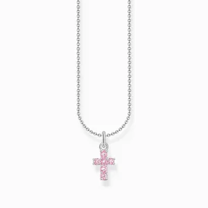 Thomas Sabo Jewellery Thomas Sabo Sterling Silver Cross Pink Zirconia Necklace