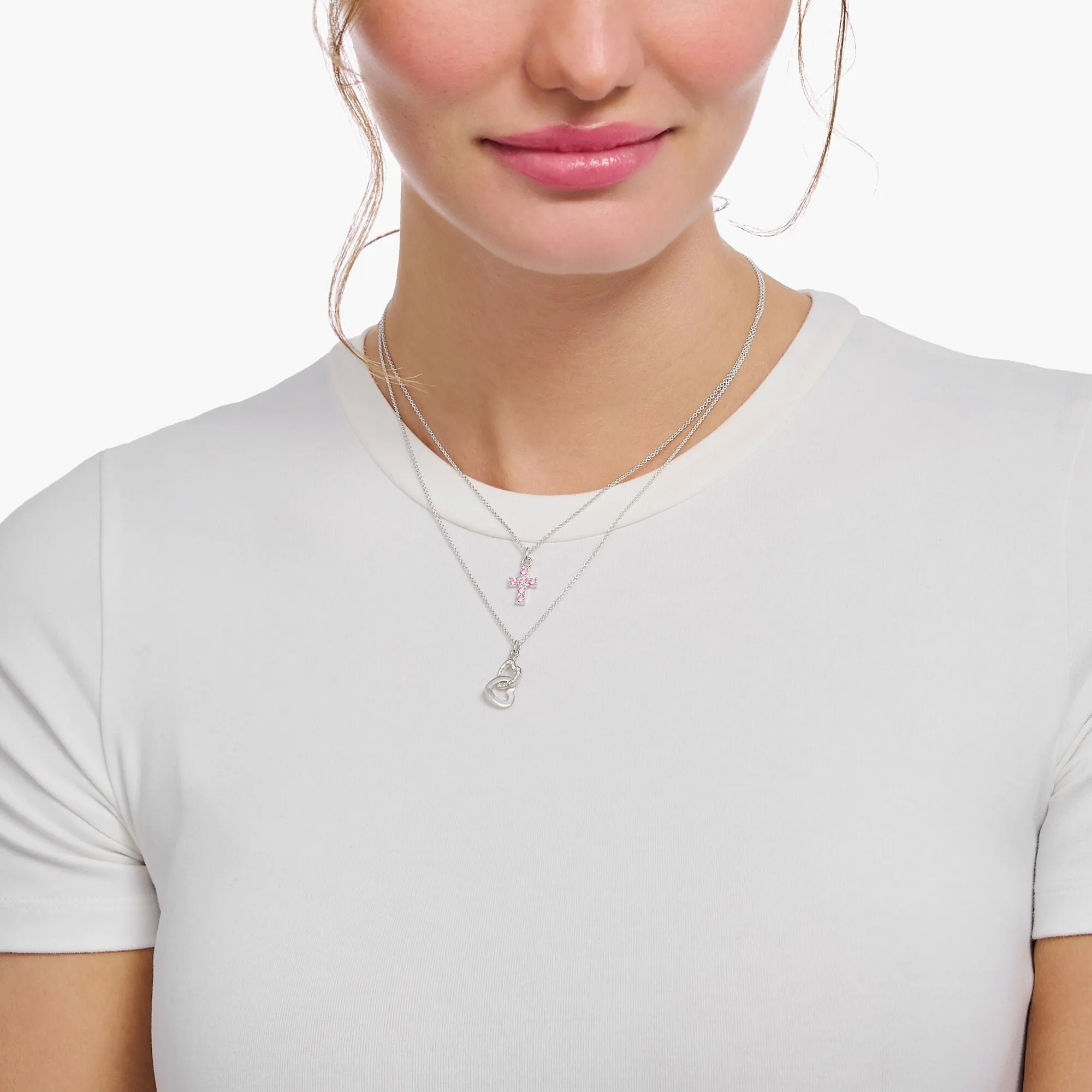 Thomas Sabo Jewellery Thomas Sabo Sterling Silver Cross Pink Zirconia Necklace