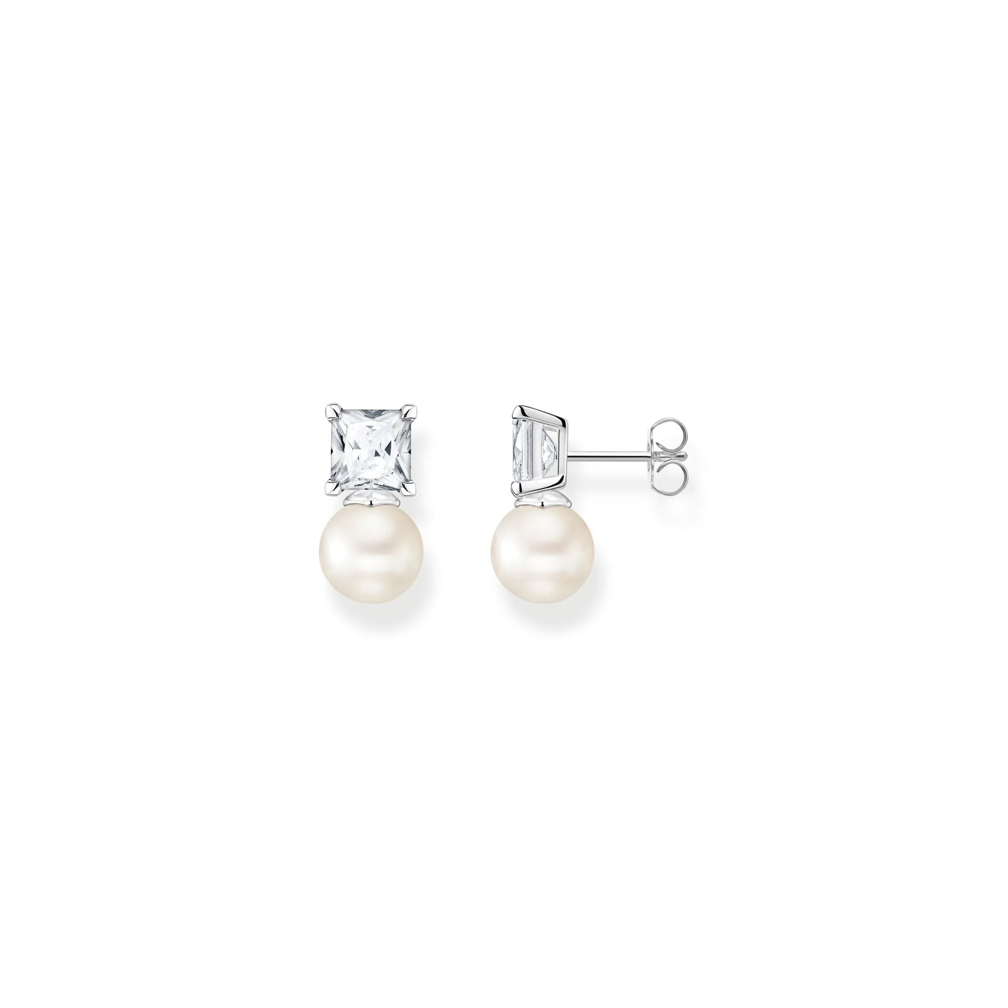 Thomas Sabo Jewellery Thomas Sabo Sterling Silver Freshwater Pearl White Stone Stud Earrings