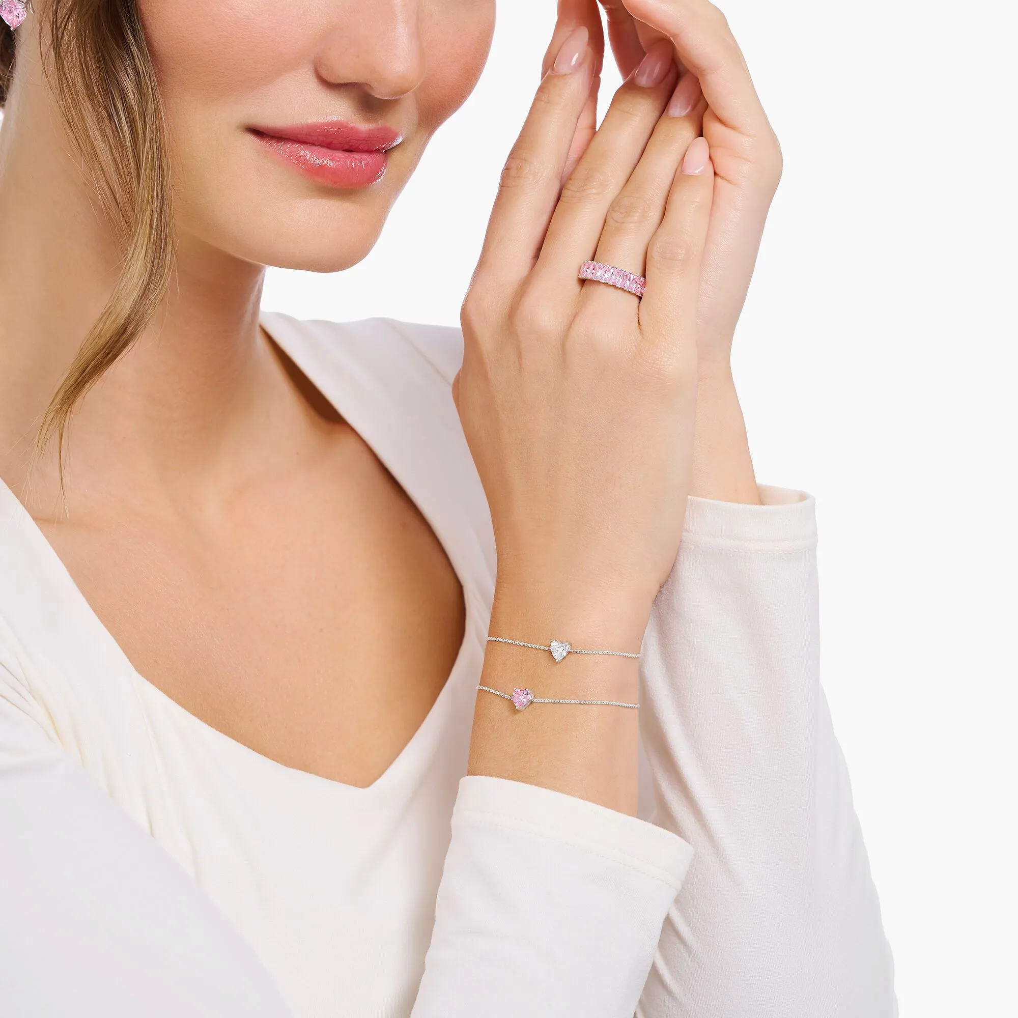 Thomas Sabo Jewellery Thomas Sabo Sterling Silver Heart Pink Zirconia Bracelet