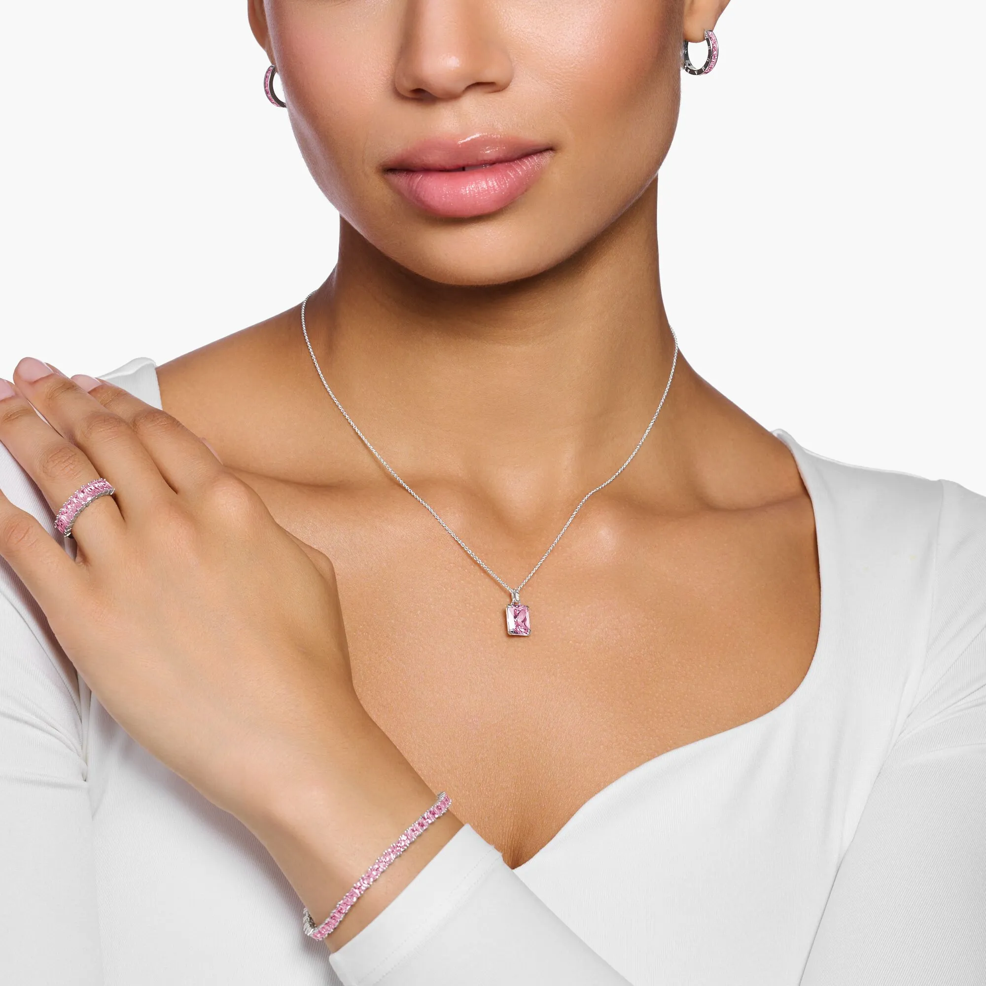 Thomas Sabo Jewellery Thomas Sabo Sterling Silver Pink Stones Necklace