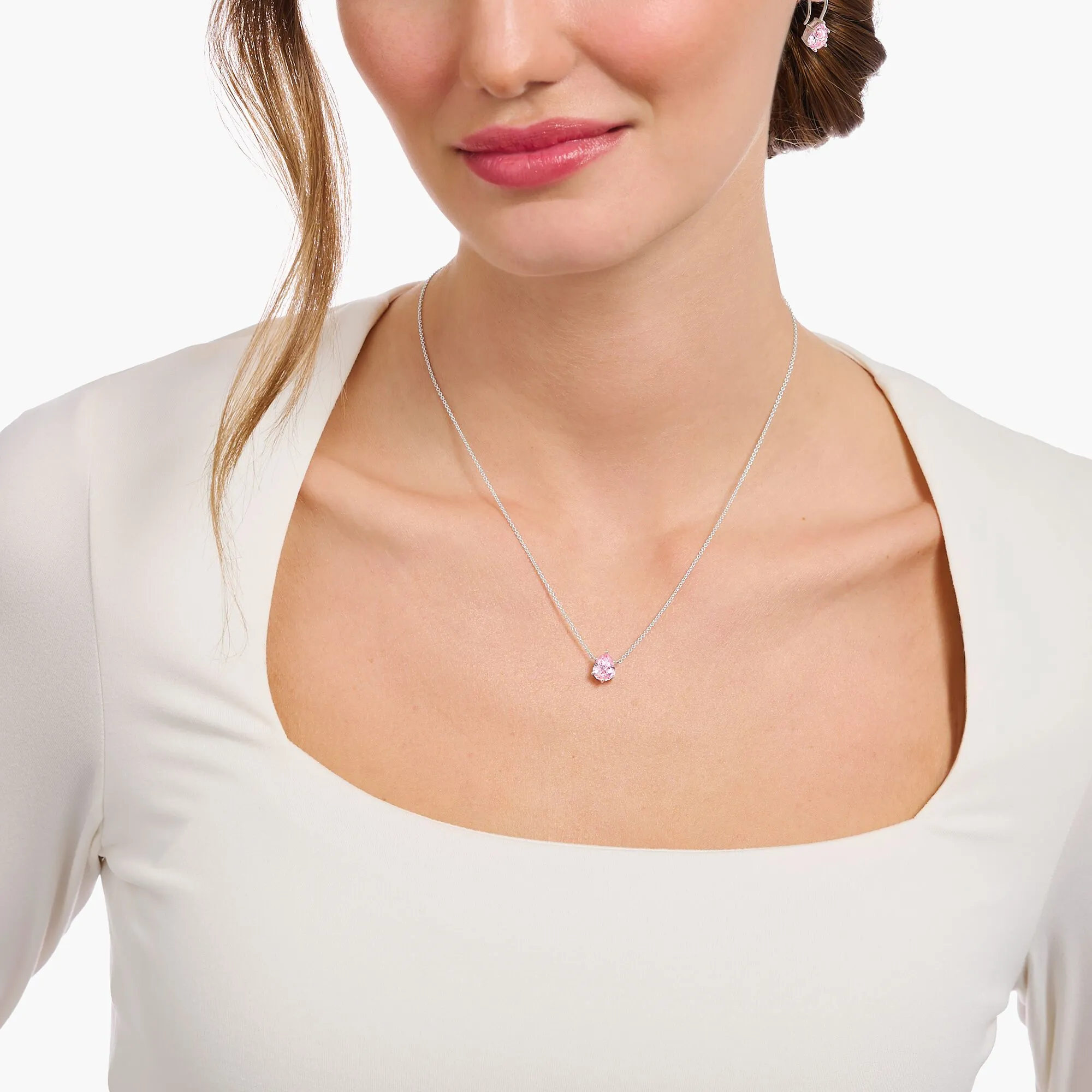 Thomas Sabo Jewellery Thomas Sabo Sterling Silver Teardrop Pink Zirconia Necklace