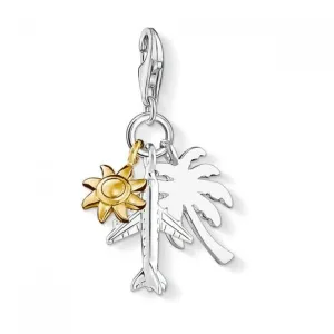 Thomas Sabo Palm Tree Sun Plane Silver Gold Charm Pendant 1430-413-21 Thomas Sabo Collectable Charms