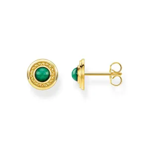 Thomas Sabo Silver Jewellery Gold Plated Sterling Silver Thomas Sabo Magic Garden Malachite Stud Earrings