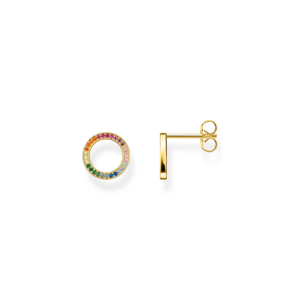 Thomas Sabo Silver Jewellery Thomas Sabo Sterling Silver Gold Plated Together Ring Rainbow CZ Stud Earrings