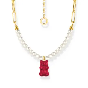Thomas Sabo Womens Necklaces Link necklace with red goldbears & freshwater pearls