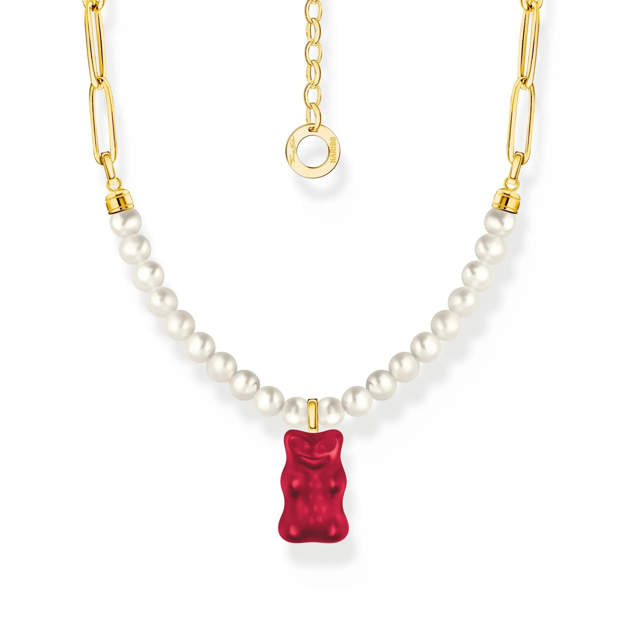 Thomas Sabo Womens Necklaces Link necklace with red goldbears & freshwater pearls