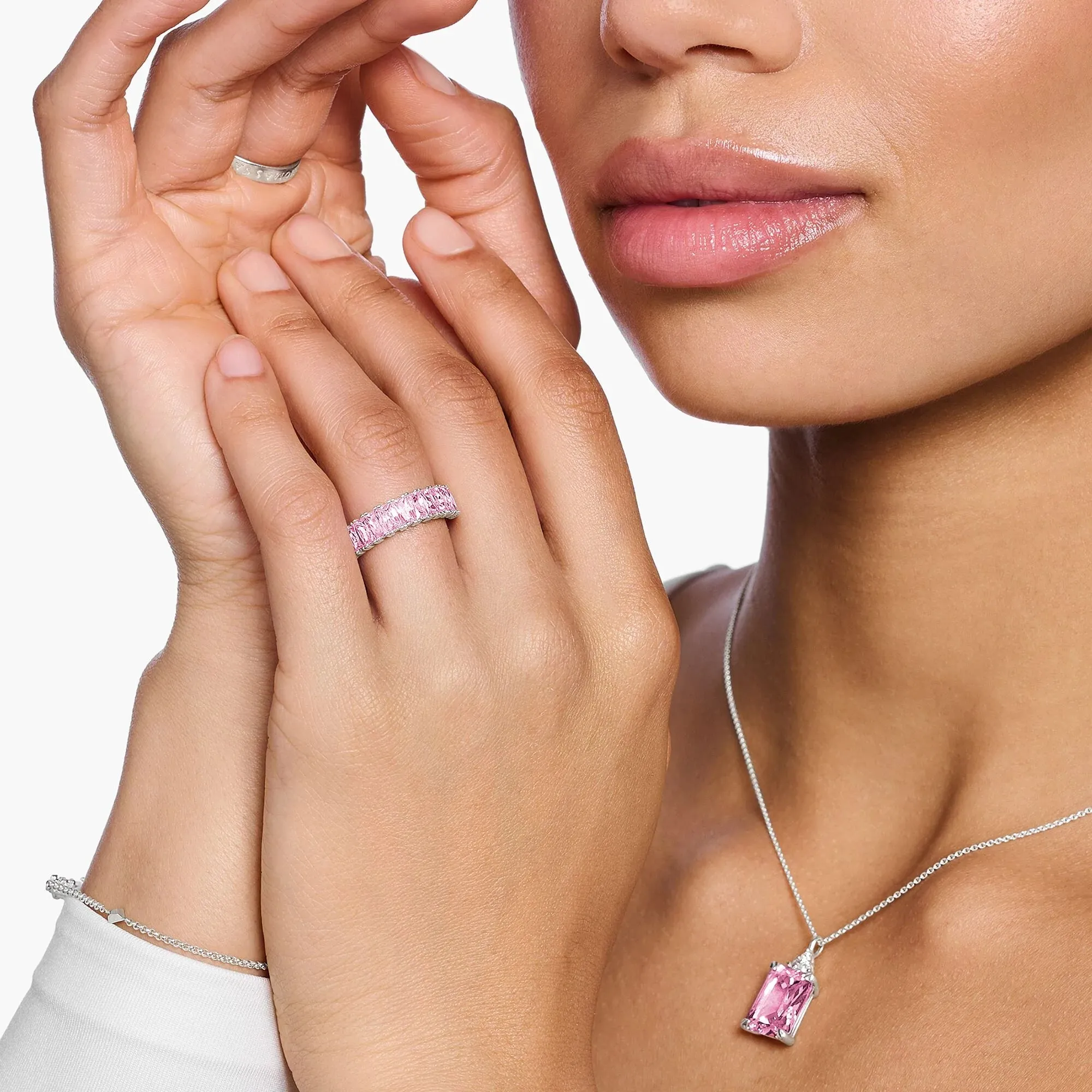 Thomas Sabo Womens Rings Heritage Pink Baguette Cut Silver Ring