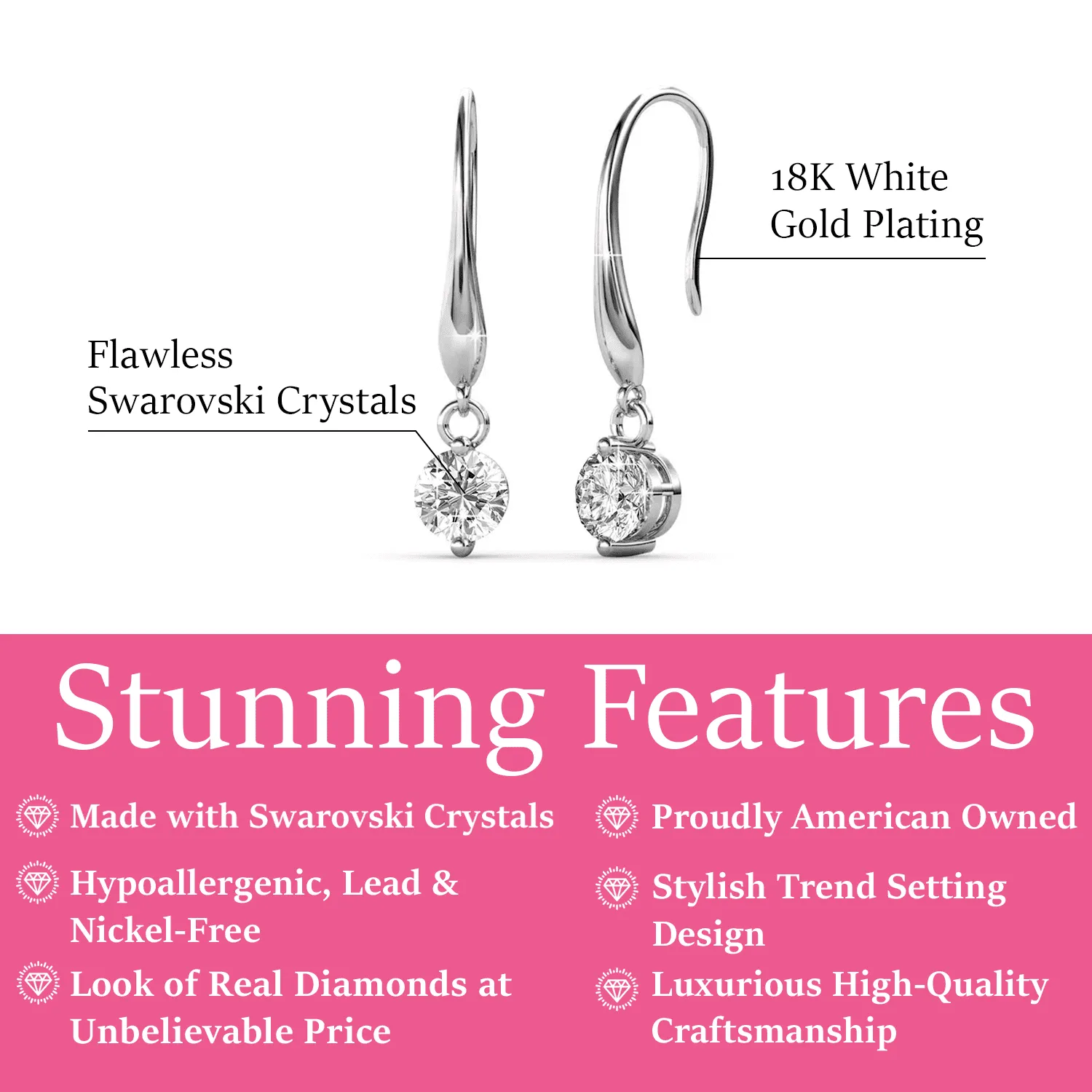 Veronica 18k White Gold Plated Drop Earrings with Swarovski Crystals