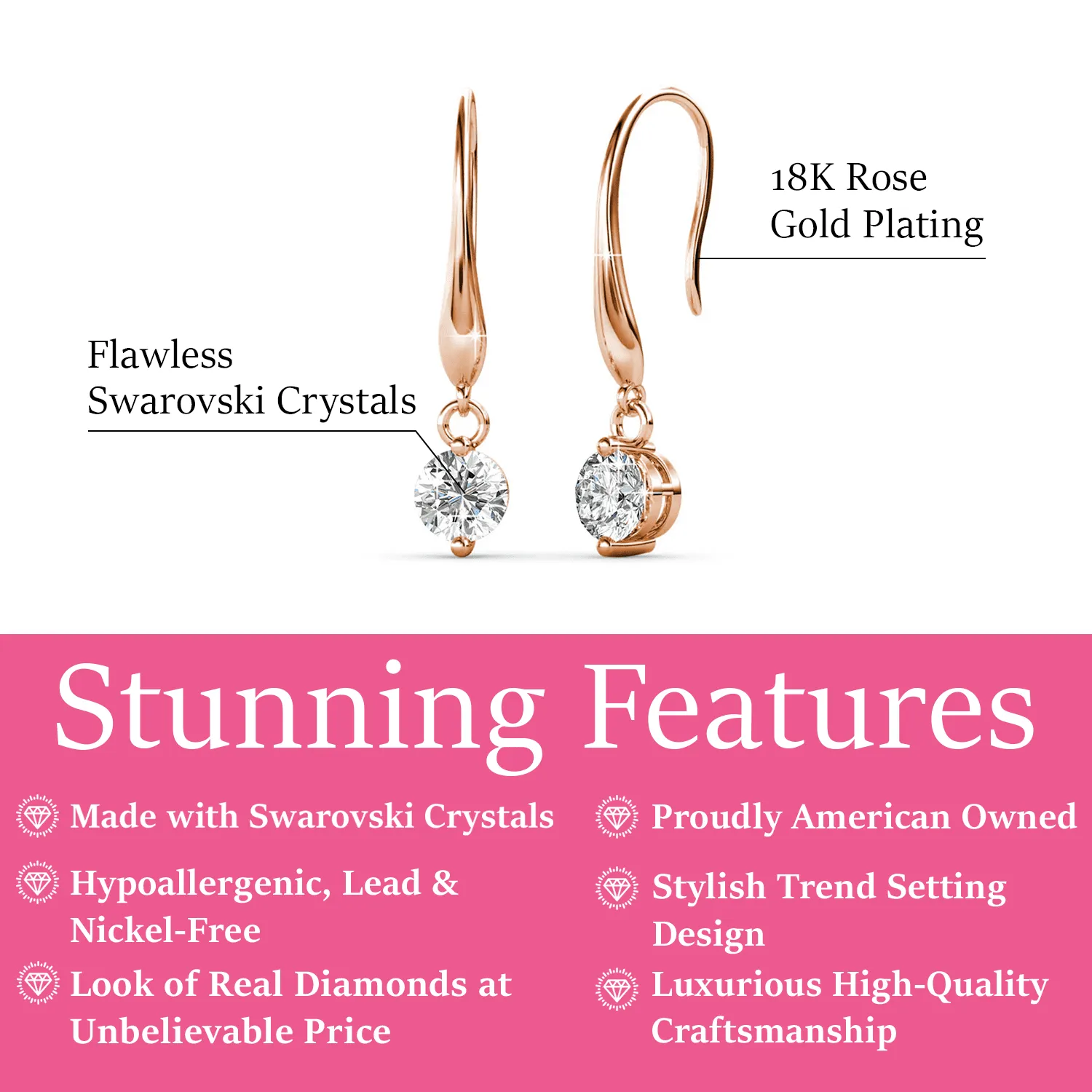 Veronica 18k White Gold Plated Drop Earrings with Swarovski Crystals