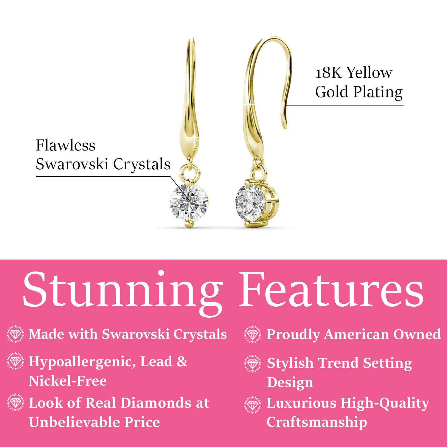 Veronica 18k White Gold Plated Drop Earrings with Swarovski Crystals