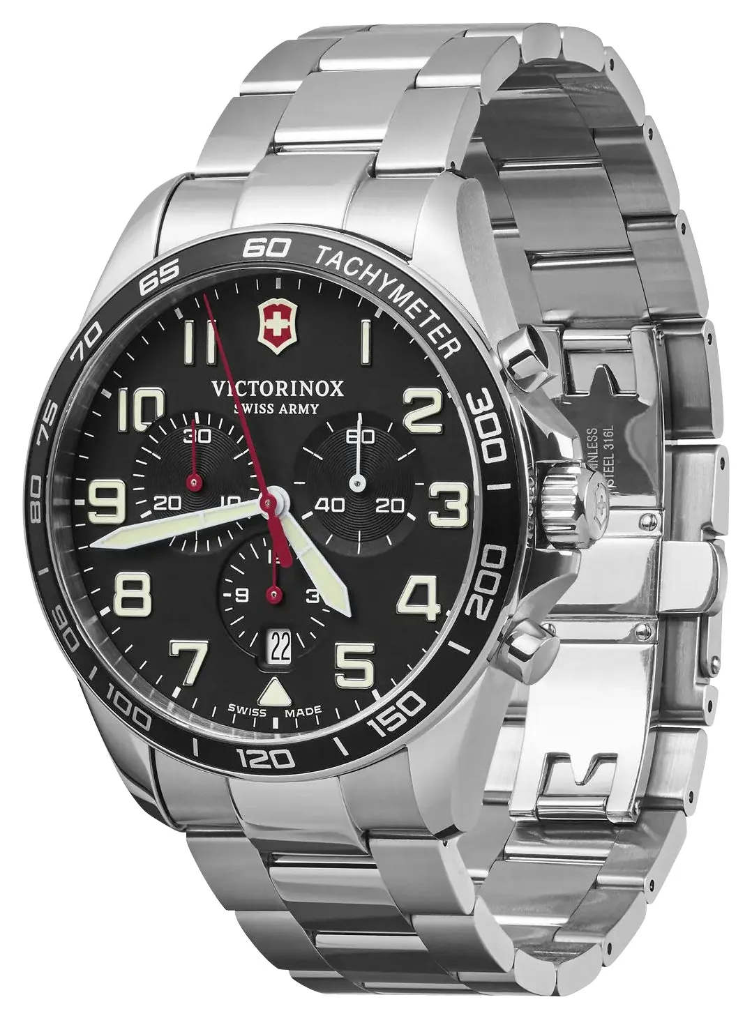 Victorinox Swiss Army Fieldforce Chronograph Stainless Steel Black Dial Date Quartz Mens Watch 241855 Victorinox Swiss Army Watches