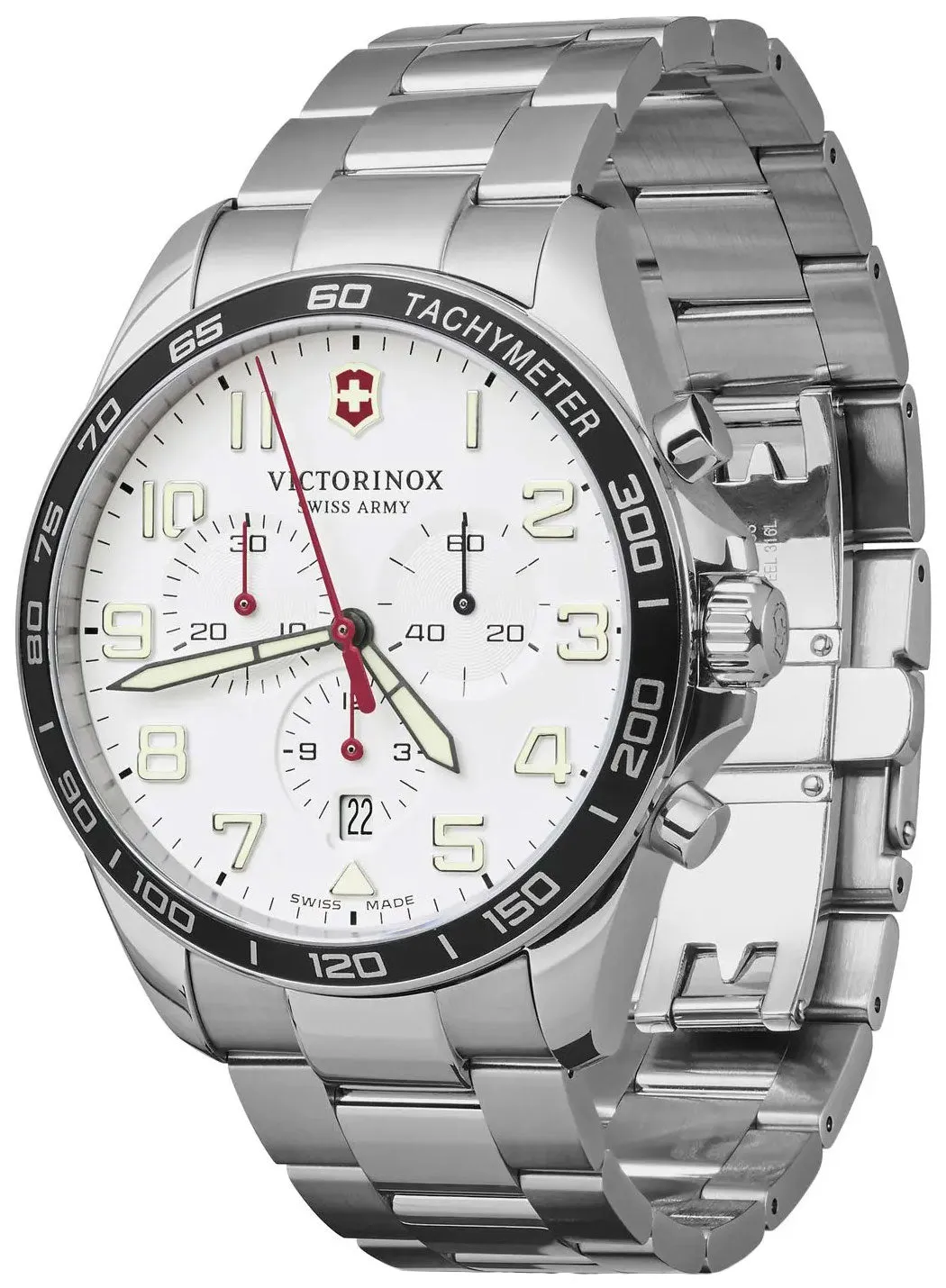 Victorinox Swiss Army FieldForce Chronograph  Stainless Steel Mens Watch White Dial Calendar 241856 Victorinox Swiss Army Watches