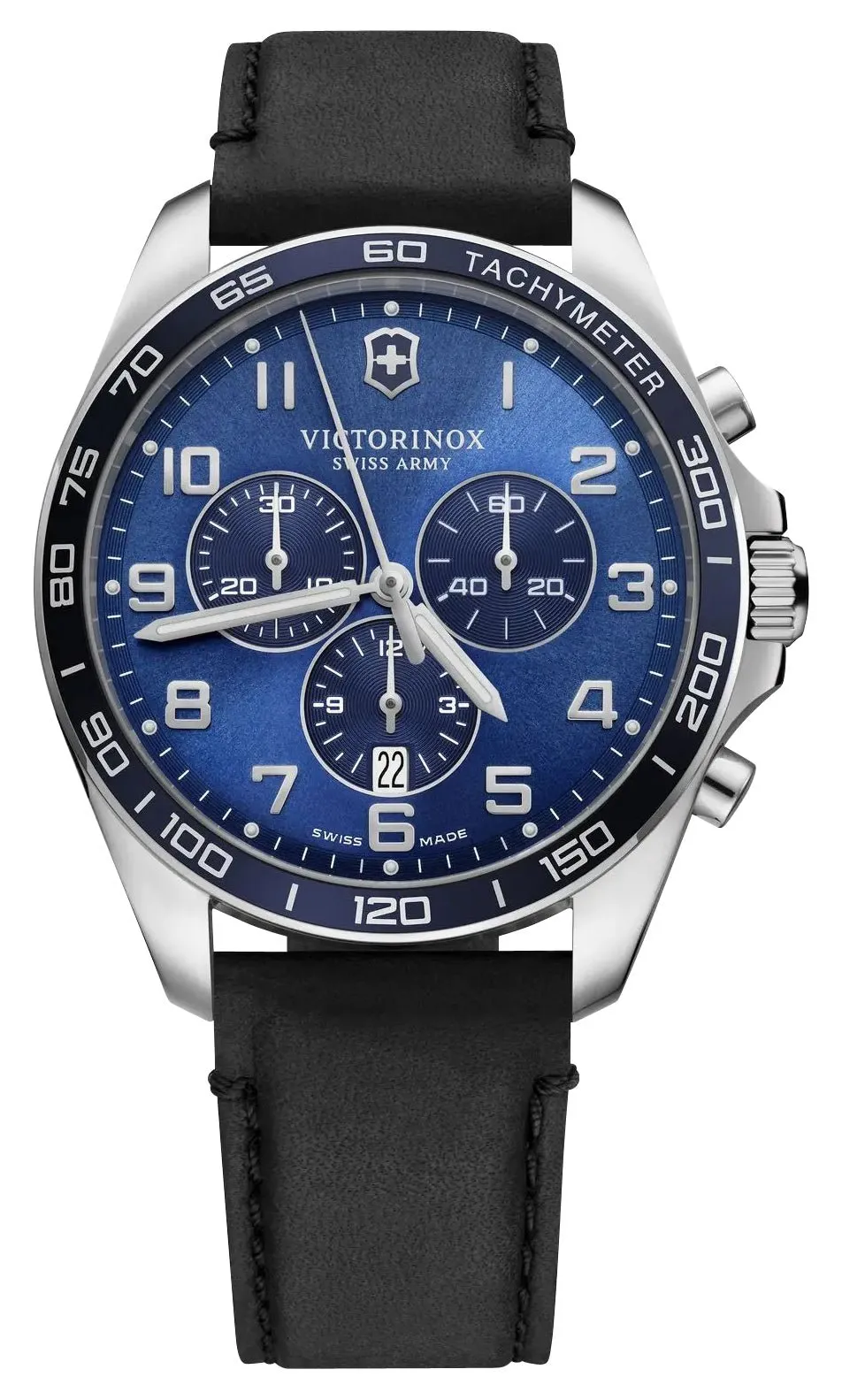 Victorinox Swiss Army Fieldforce Classic Chronograph Stainless Steel Blue Dial Black Leather Strap Date Quartz Mens Watch 241929 Victorinox Swiss Army Watches