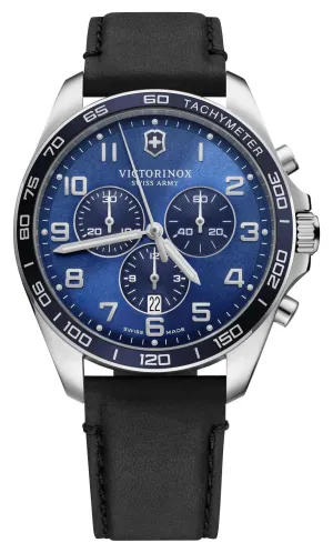 Victorinox Swiss Army Fieldforce Classic Chronograph Stainless Steel Blue Dial Black Leather Strap Date Quartz Mens Watch 241929 Victorinox Swiss Army Watches