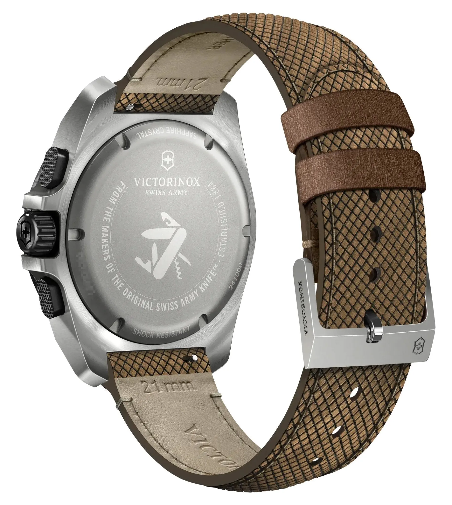 Victorinox Swiss Army I.N.O.X. Chronograph Titanium Black Dial Brown Leather Interchangeable Black Rubber Strap Day/Date Divers Quartz Mens Watch 241988.1 Victorinox Swiss Army Watches