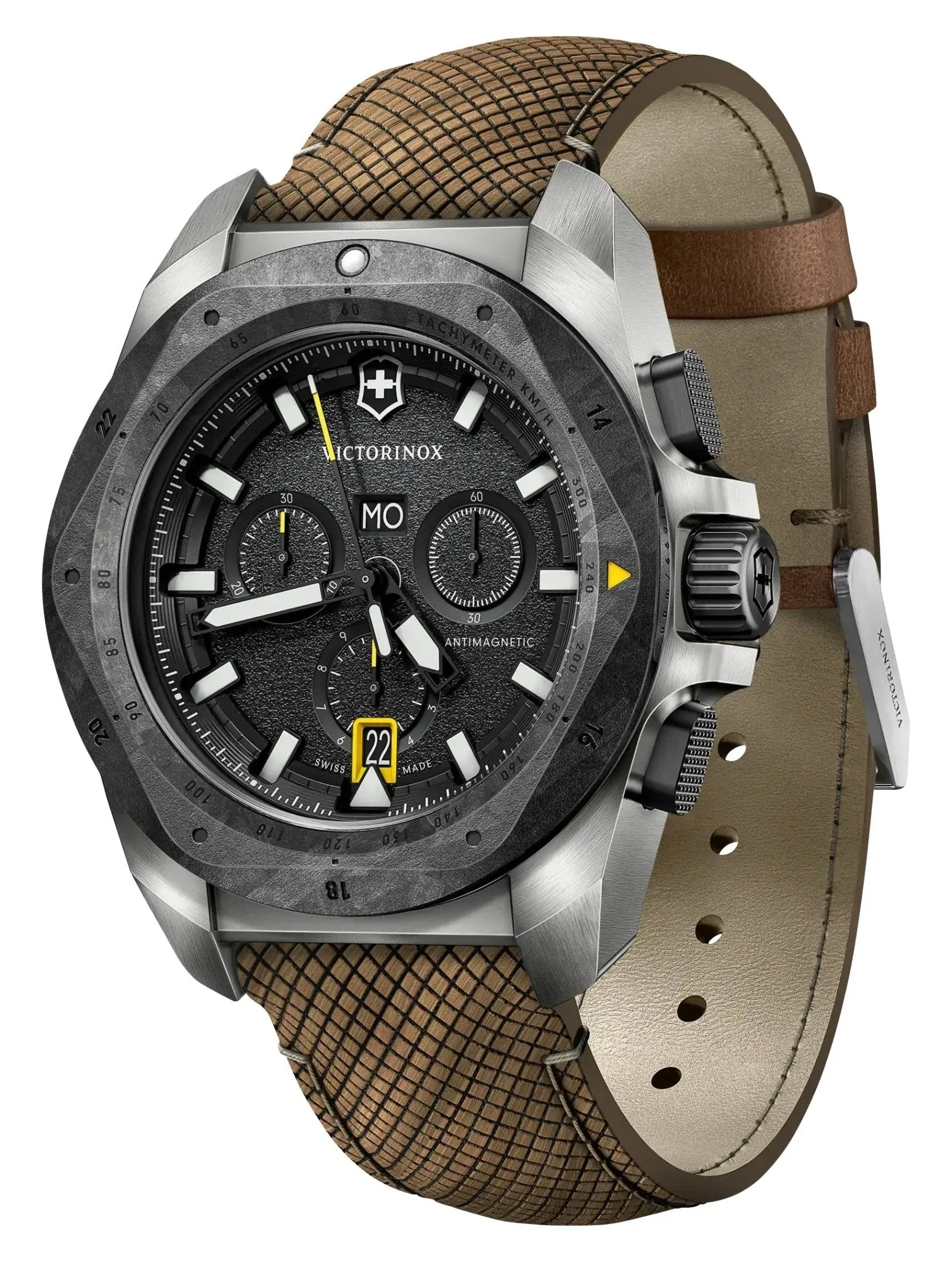 Victorinox Swiss Army I.N.O.X. Chronograph Titanium Black Dial Brown Leather Interchangeable Black Rubber Strap Day/Date Divers Quartz Mens Watch 241988.1 Victorinox Swiss Army Watches