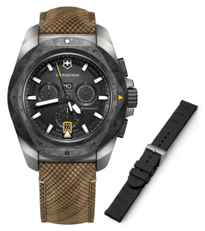 Victorinox Swiss Army I.N.O.X. Chronograph Titanium Black Dial Brown Leather Interchangeable Black Rubber Strap Day/Date Divers Quartz Mens Watch 241988.1 Victorinox Swiss Army Watches