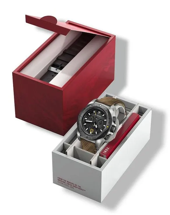 Victorinox Swiss Army I.N.O.X. Chronograph Titanium Black Dial Brown Leather Interchangeable Black Rubber Strap Day/Date Divers Quartz Mens Watch 241988.1 Victorinox Swiss Army Watches