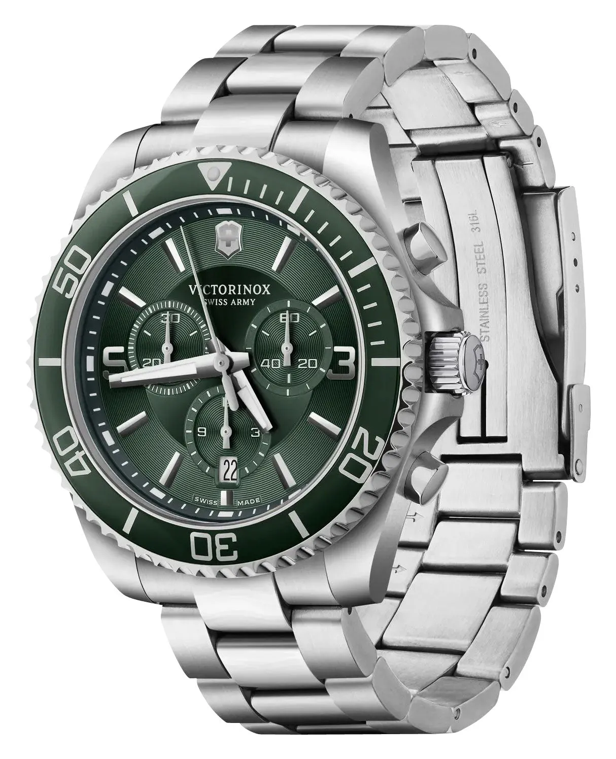 Victorinox Swiss Army Maverick Chronograph Stainless Steel Green Dial Date Quartz Mens Watch 241946 Victorinox Swiss Army Watches