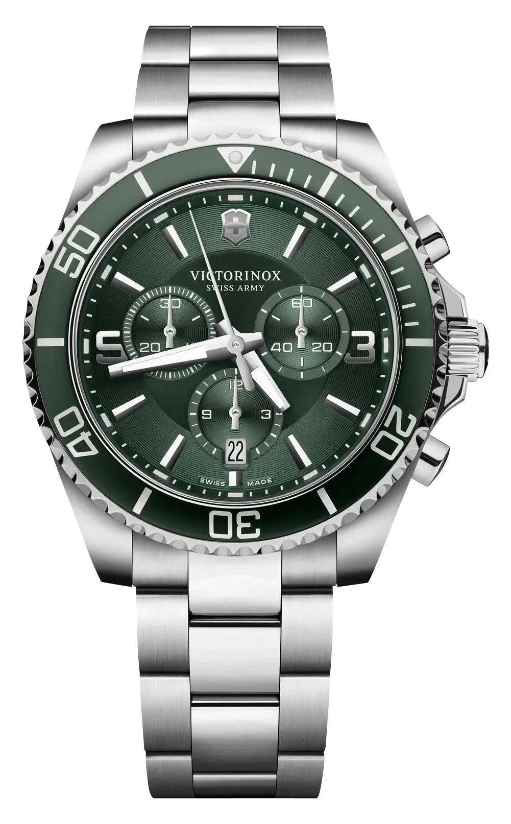 Victorinox Swiss Army Maverick Chronograph Stainless Steel Green Dial Date Quartz Mens Watch 241946 Victorinox Swiss Army Watches