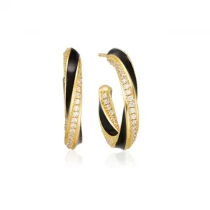 White Zirconia Black Enamel Ferrara Nero Creolo Medio Earrings SJ-E12111-BECZ-SG Sif Jakobs Jewellery