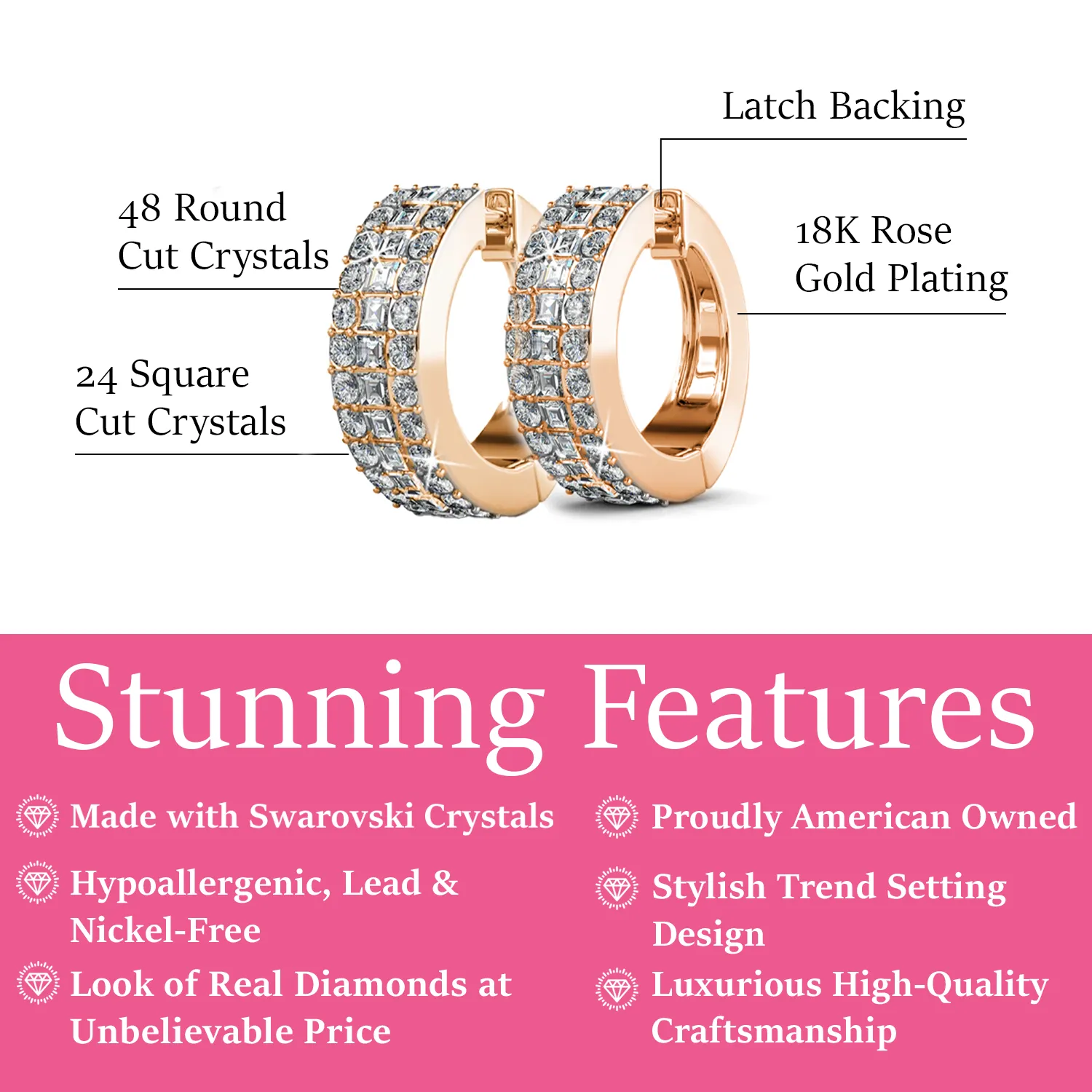 Wrenley 18k White Gold Plated 16mm Hoop Earrings with Swarovski Crystals