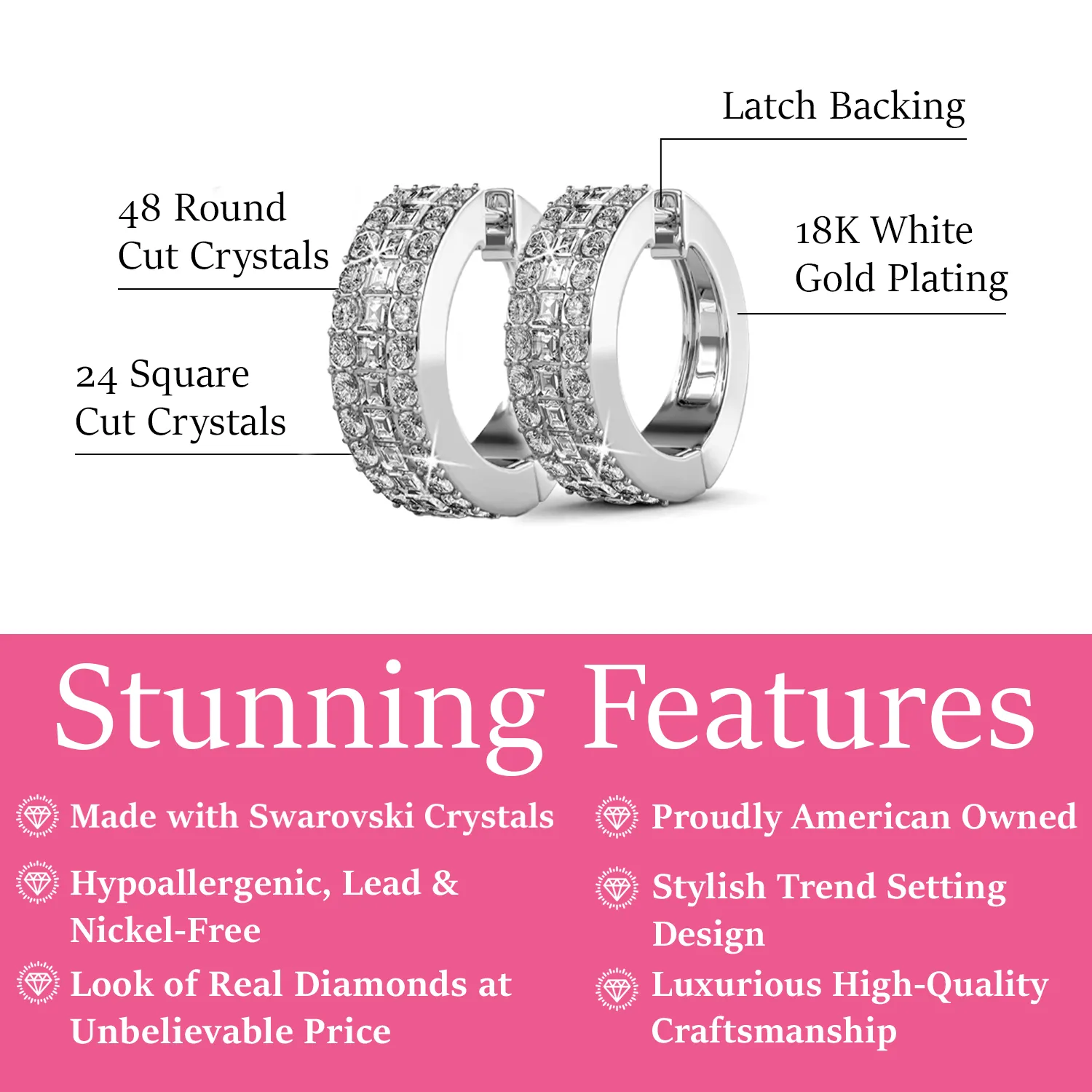Wrenley 18k White Gold Plated 16mm Hoop Earrings with Swarovski Crystals
