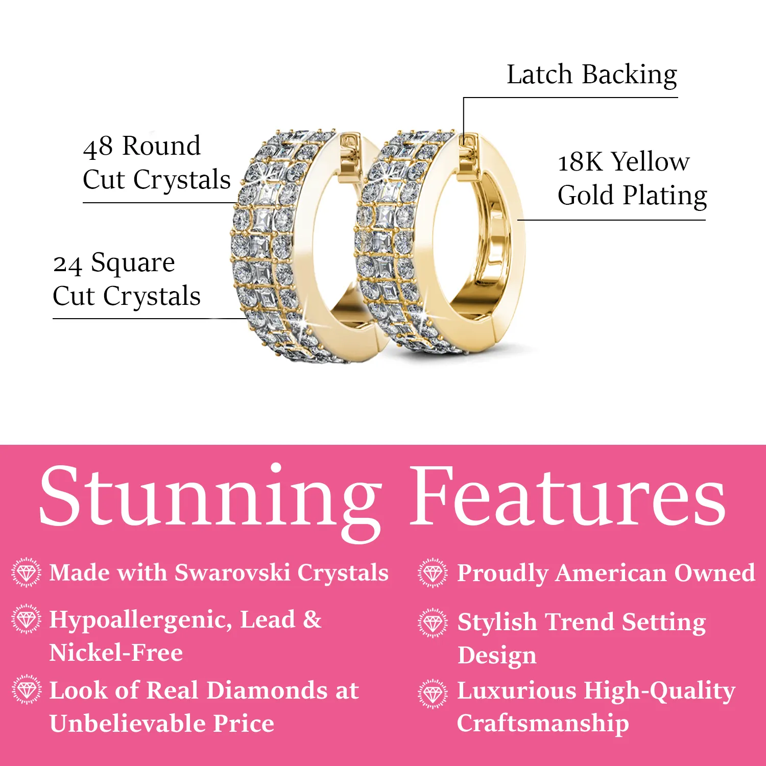 Wrenley 18k White Gold Plated 16mm Hoop Earrings with Swarovski Crystals