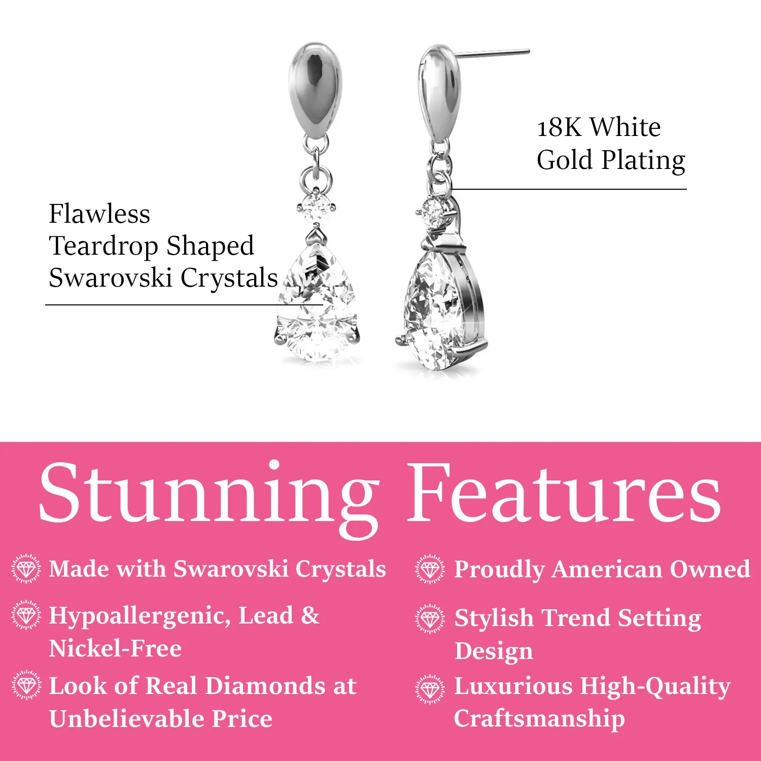 Zoey 18K White Gold Drop Earrings with Swarovski Crystals — Final Sale